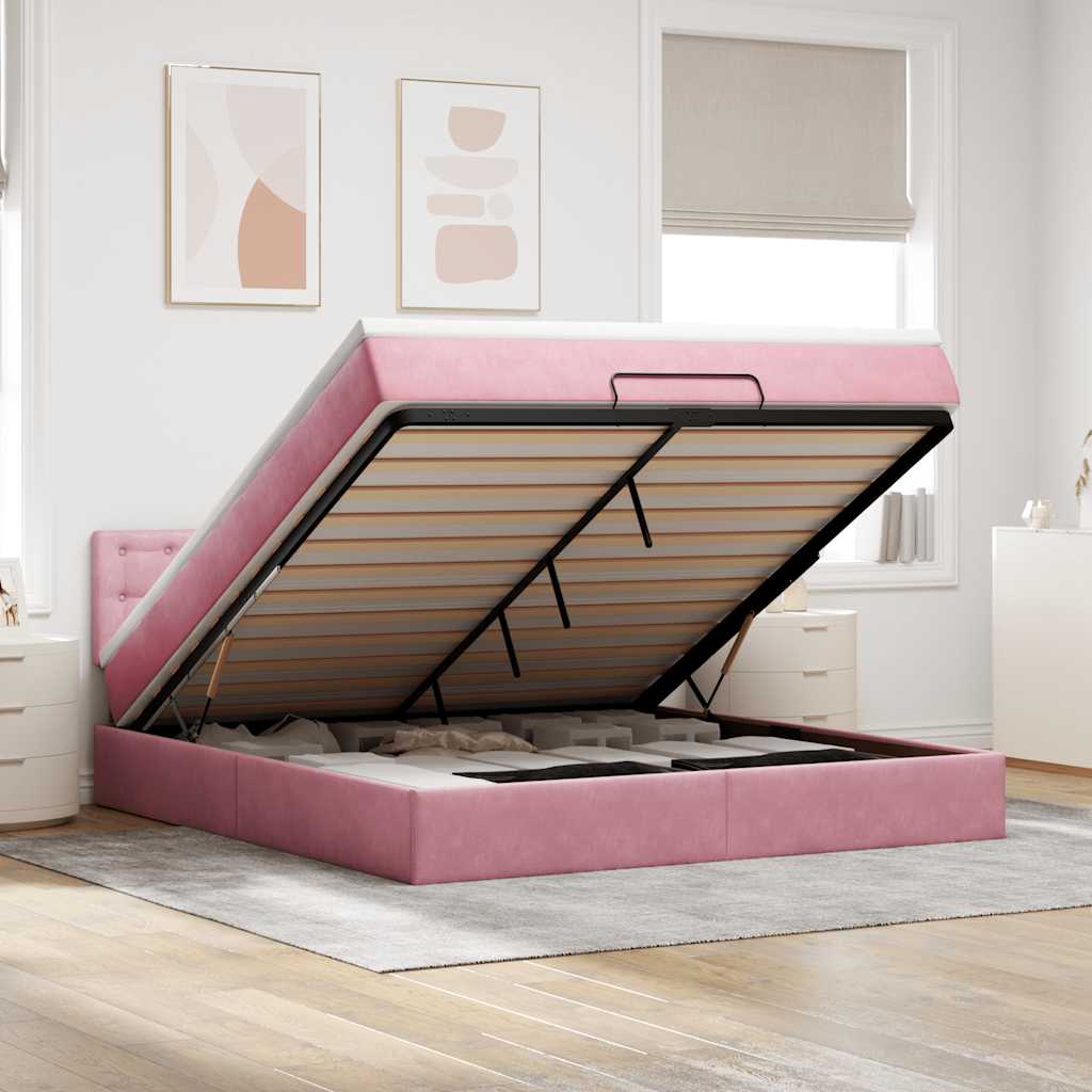 Ottoman bed met matras 160x200cm fluweel roze is nu te koop bij PeponiXL, paradijselijk wonen!