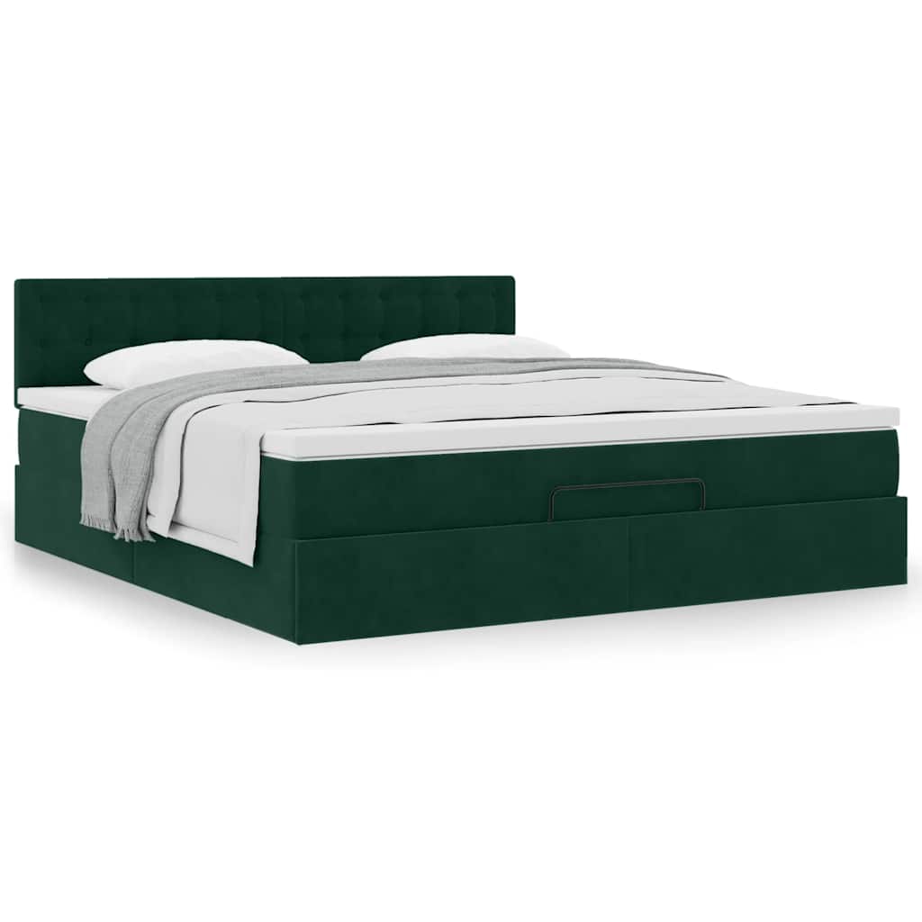 Ottoman bed met matras 180x200 cm fluweel donkergroen is nu te koop bij PeponiXL, paradijselijk wonen!