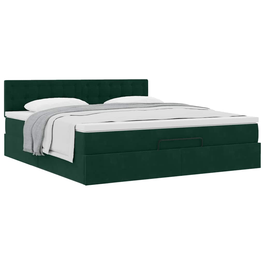 Ottoman bed met matras 180x200 cm fluweel donkergroen is nu te koop bij PeponiXL, paradijselijk wonen!
