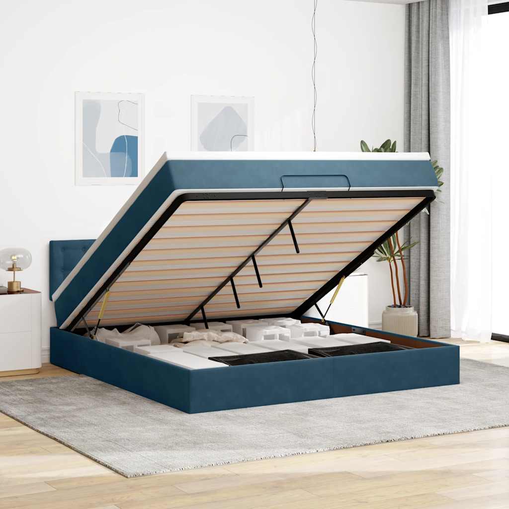 Ottoman bed met matras 180x200 cm fluweel donkerblauw is nu te koop bij PeponiXL, paradijselijk wonen!