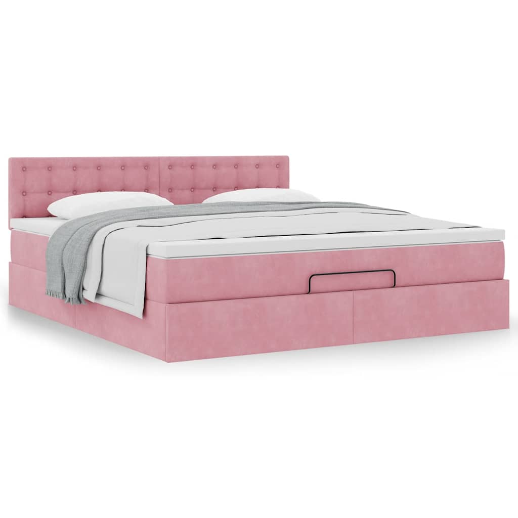 Ottoman bed met matras 180x200 cm fluweel roze is nu te koop bij PeponiXL, paradijselijk wonen!