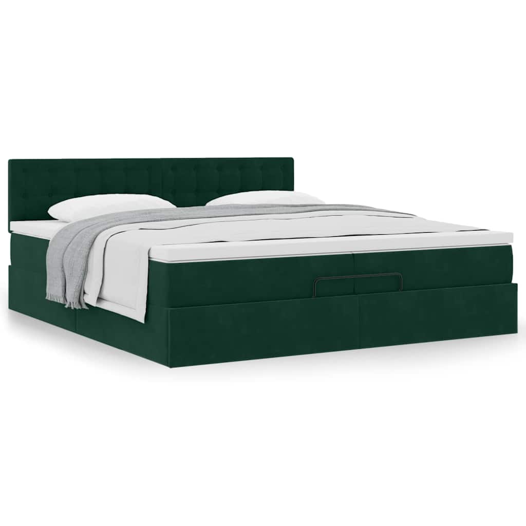 Ottoman bed met matras 200x200 cm fluweel donkergroen is nu te koop bij PeponiXL, paradijselijk wonen!