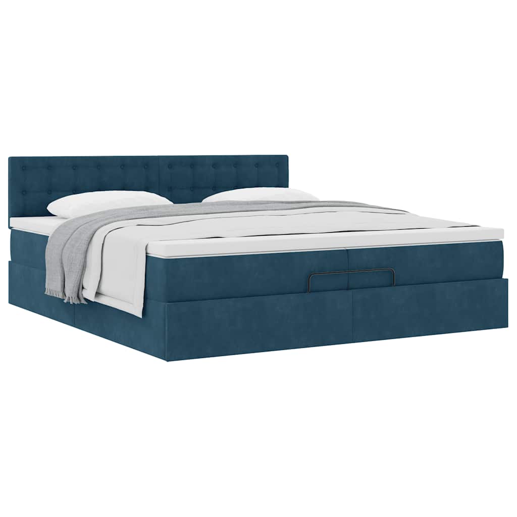 Ottoman bed met matras 200x200 cm fluweel donkerblauw is nu te koop bij PeponiXL, paradijselijk wonen!