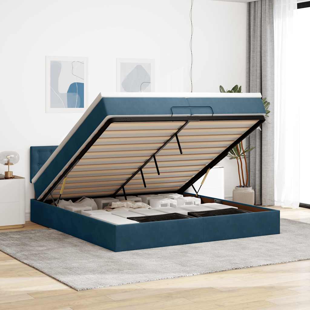 Ottoman bed met matras 200x200 cm fluweel donkerblauw is nu te koop bij PeponiXL, paradijselijk wonen!
