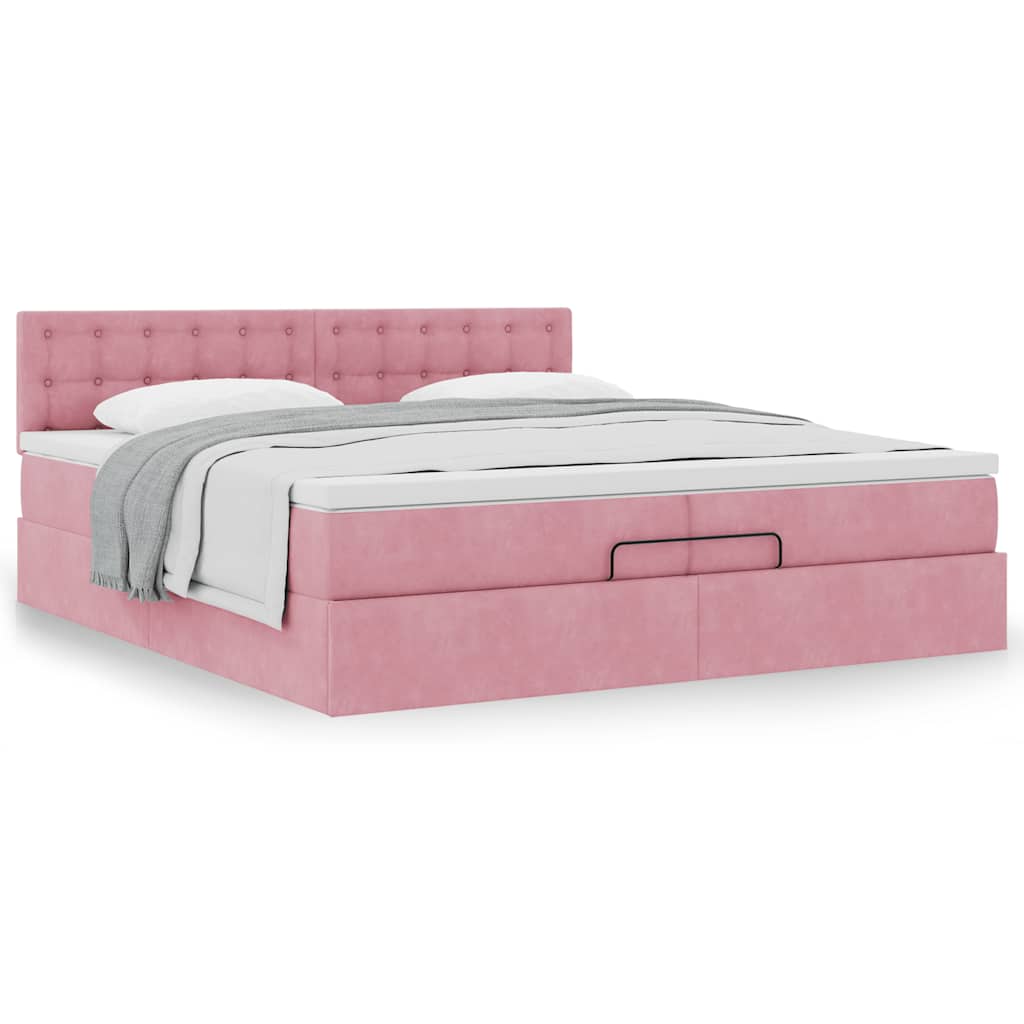 Ottoman bed met matras 200x200 cm fluweel roze is nu te koop bij PeponiXL, paradijselijk wonen!