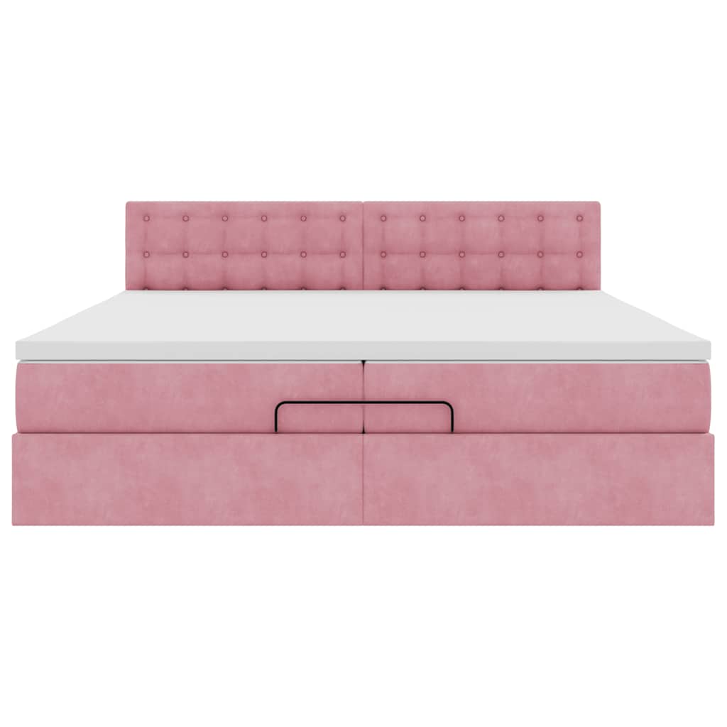 Ottoman bed met matras 200x200 cm fluweel roze is nu te koop bij PeponiXL, paradijselijk wonen!