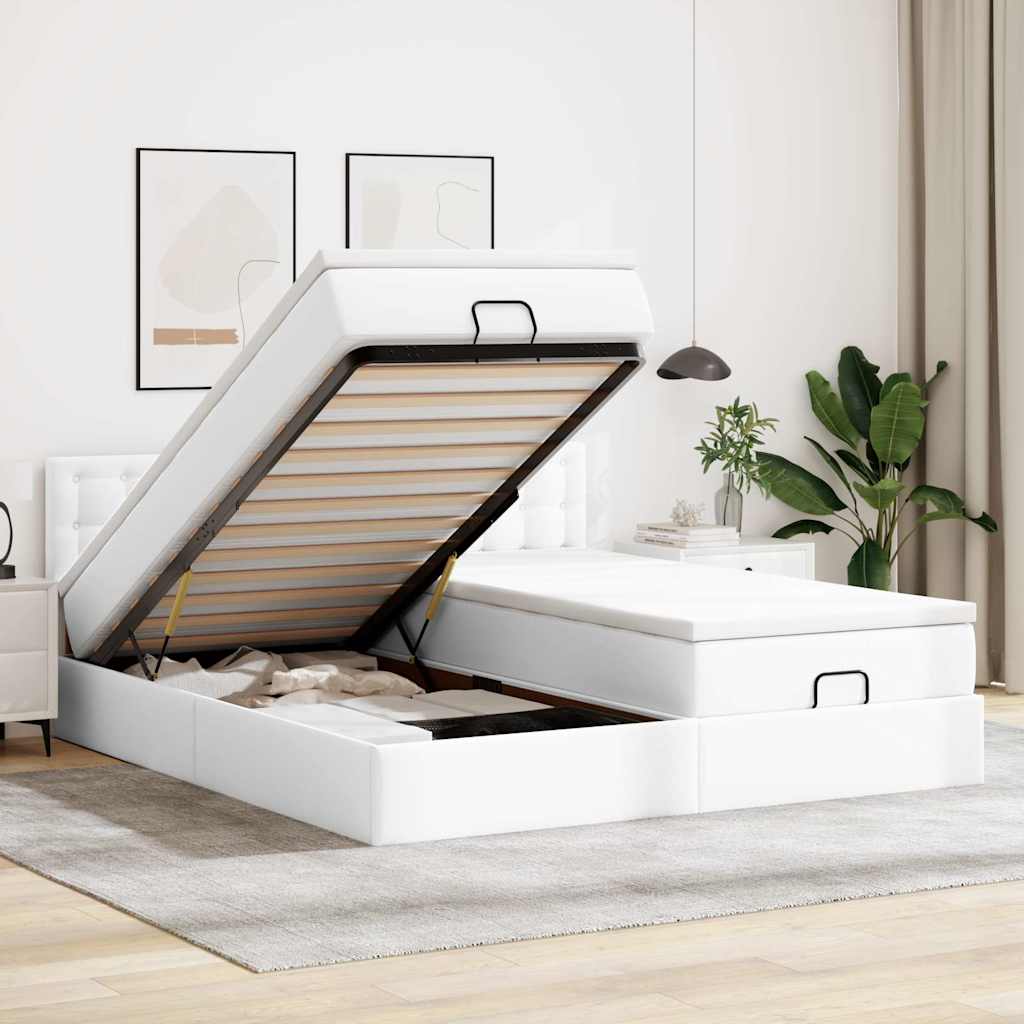 Ottoman bed met matrassen 180x200cm kunstleer wit is nu te koop bij PeponiXL, paradijselijk wonen!