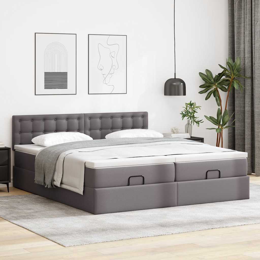 Ottoman bed met matrassen 180x200cm kunstleer grijs is nu te koop bij PeponiXL, paradijselijk wonen!