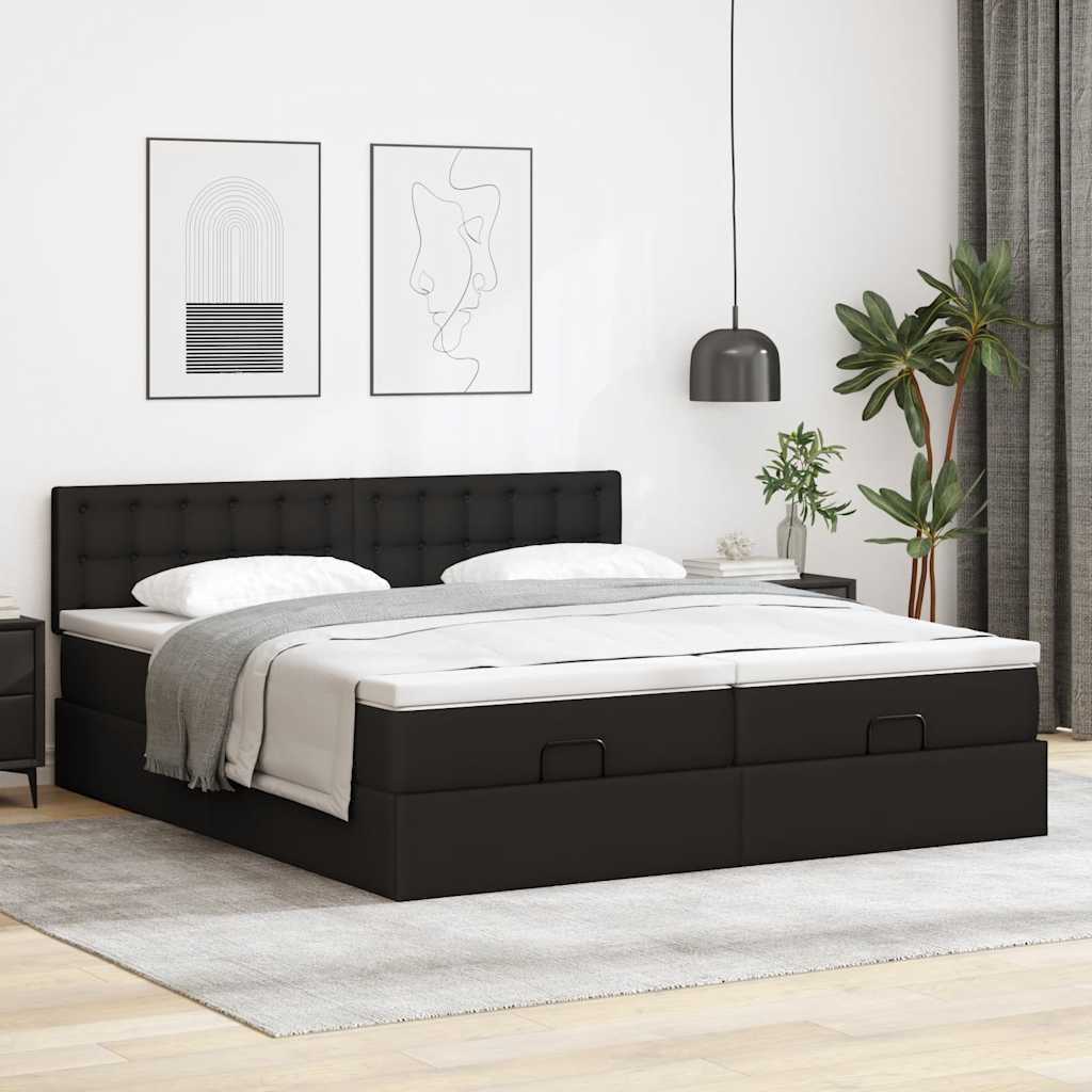 Ottoman bed met matrassen 200x200cm kunstleer zwart is nu te koop bij PeponiXL, paradijselijk wonen!