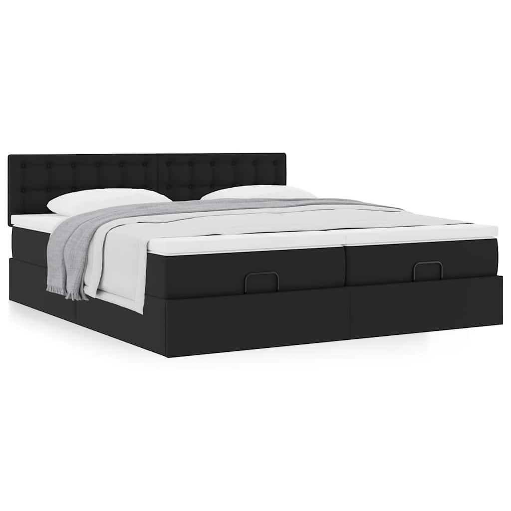 Ottoman bed met matrassen 200x200cm kunstleer zwart is nu te koop bij PeponiXL, paradijselijk wonen!