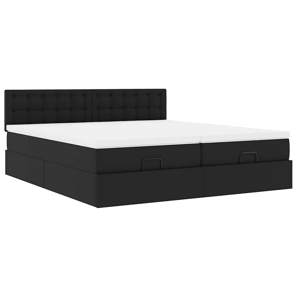 Ottoman bed met matrassen 200x200cm kunstleer zwart is nu te koop bij PeponiXL, paradijselijk wonen!