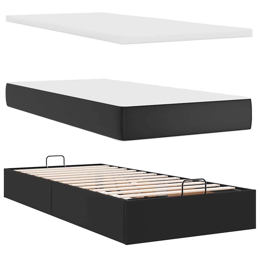 Ottoman bed met matrassen 200x200cm kunstleer zwart is nu te koop bij PeponiXL, paradijselijk wonen!