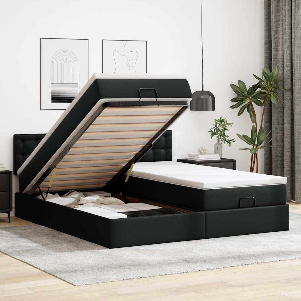 Ottoman bed met matrassen 200x200cm kunstleer zwart is nu te koop bij PeponiXL, paradijselijk wonen!