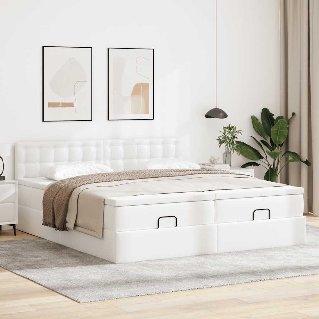 Ottoman bed met matrassen 200x200cm kunstleer wit is nu te koop bij PeponiXL, paradijselijk wonen!