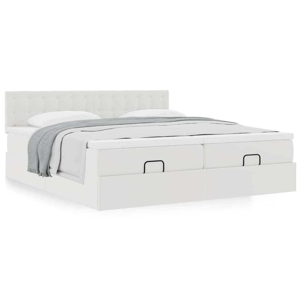 Ottoman bed met matrassen 200x200cm kunstleer wit is nu te koop bij PeponiXL, paradijselijk wonen!