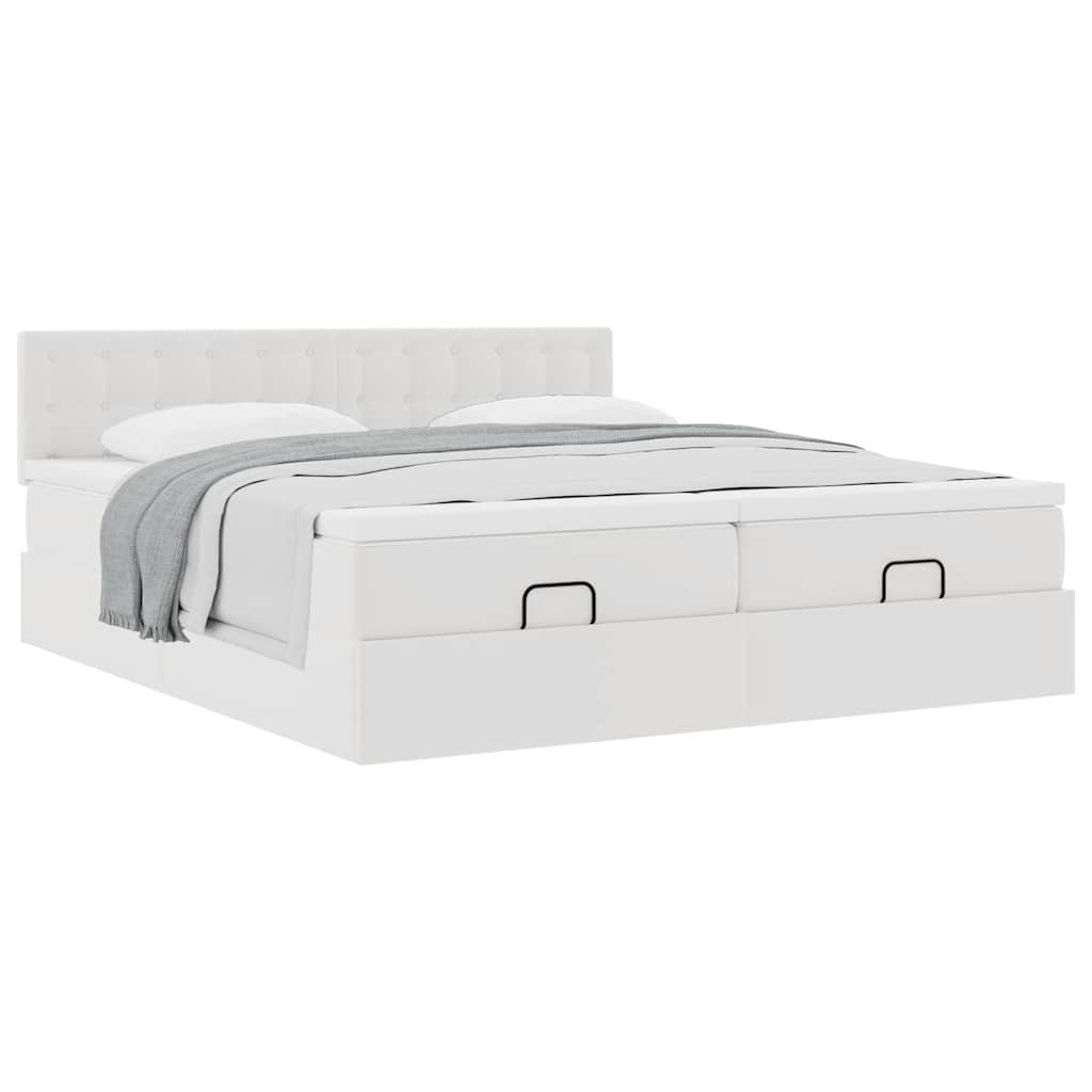 Ottoman bed met matrassen 200x200cm kunstleer wit is nu te koop bij PeponiXL, paradijselijk wonen!
