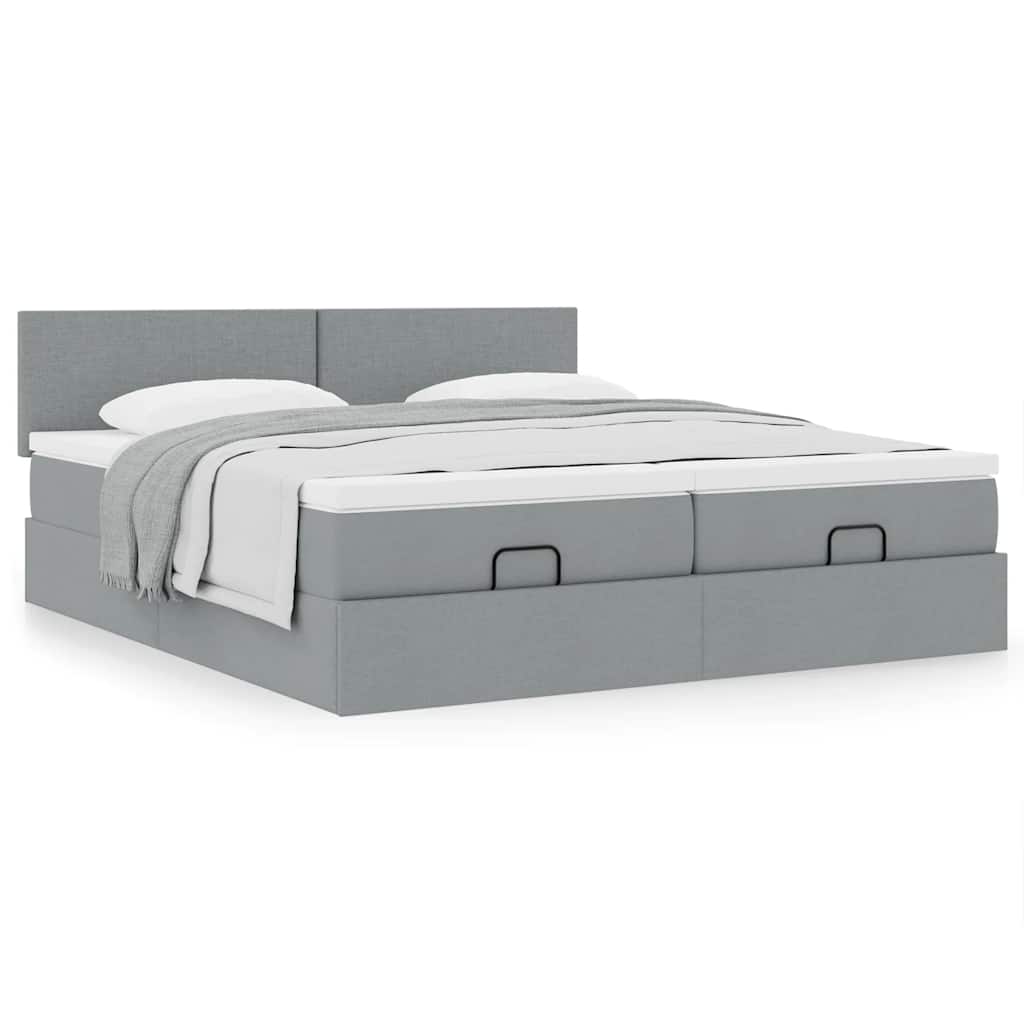 Ottoman bed met matrassen 160x200cm stof lichtgrijs is nu te koop bij PeponiXL, paradijselijk wonen!