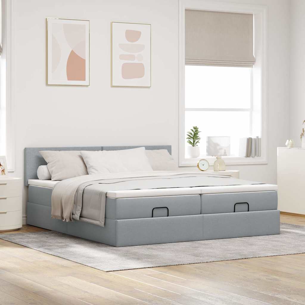 Ottoman bed met matrassen 200x200cm stof lichtgrijs is nu te koop bij PeponiXL, paradijselijk wonen!