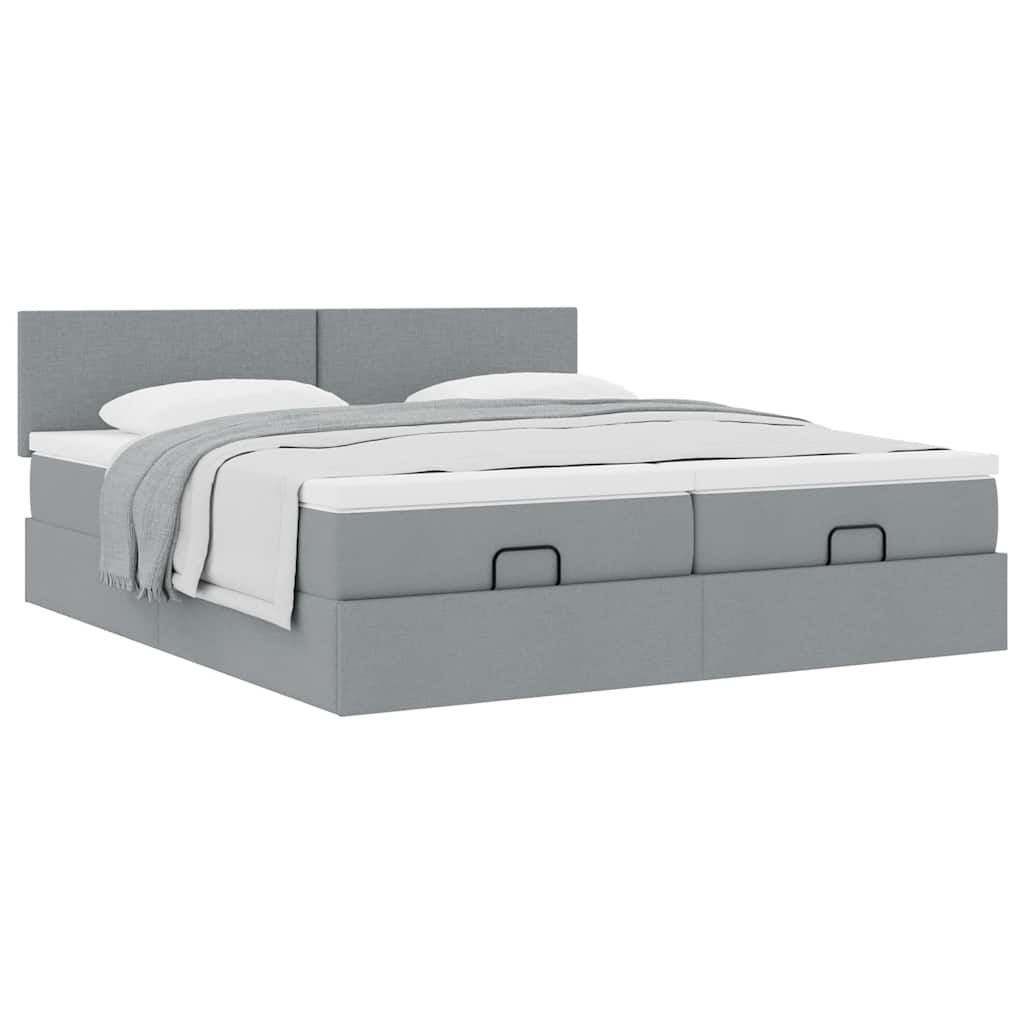 Ottoman bed met matrassen 200x200cm stof lichtgrijs is nu te koop bij PeponiXL, paradijselijk wonen!