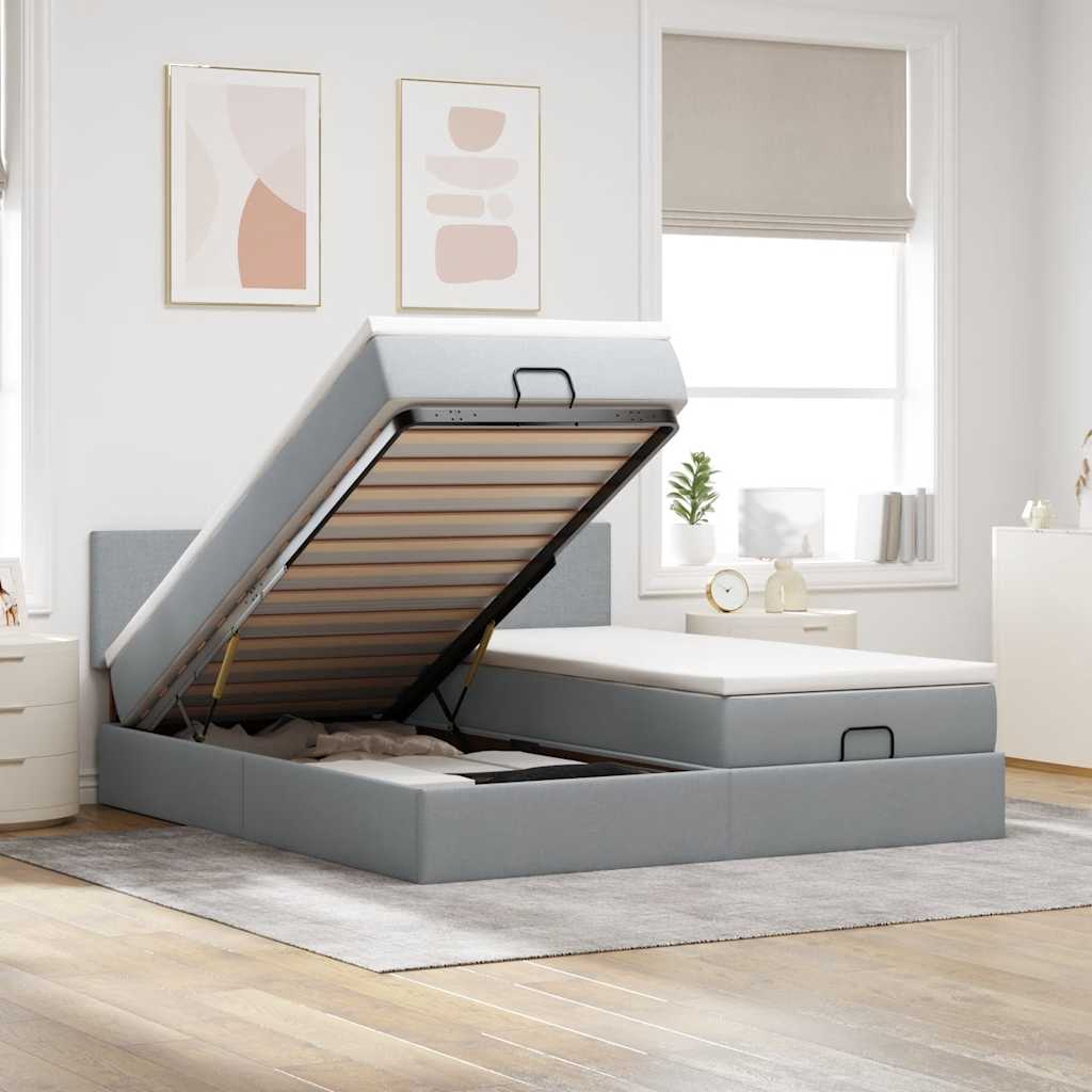 Ottoman bed met matrassen 200x200cm stof lichtgrijs is nu te koop bij PeponiXL, paradijselijk wonen!