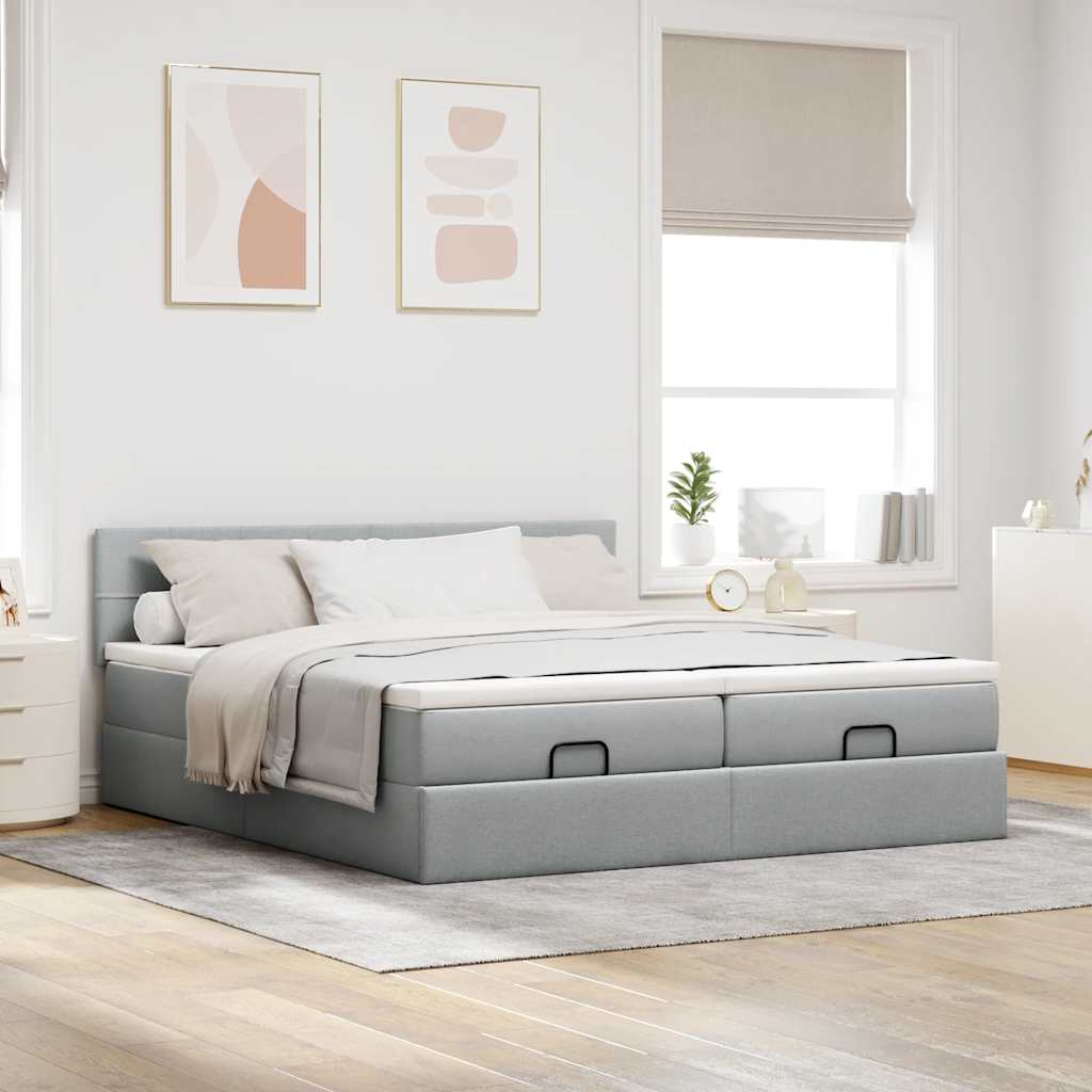 Ottoman bed met matrassen 200x200cm stof lichtgrijs is nu te koop bij PeponiXL, paradijselijk wonen!