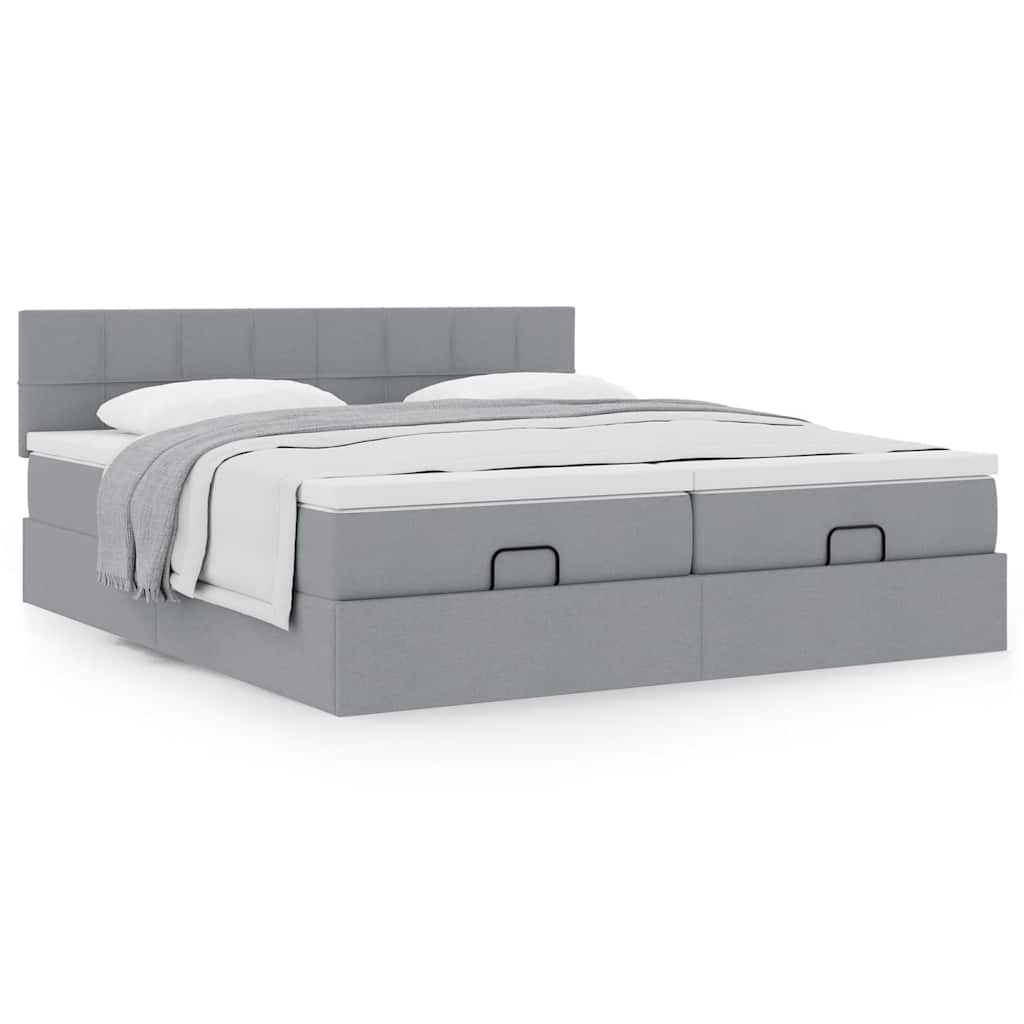 Ottoman bed met matrassen 200x200cm stof lichtgrijs is nu te koop bij PeponiXL, paradijselijk wonen!