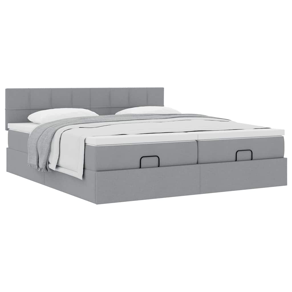 Ottoman bed met matrassen 200x200cm stof lichtgrijs is nu te koop bij PeponiXL, paradijselijk wonen!