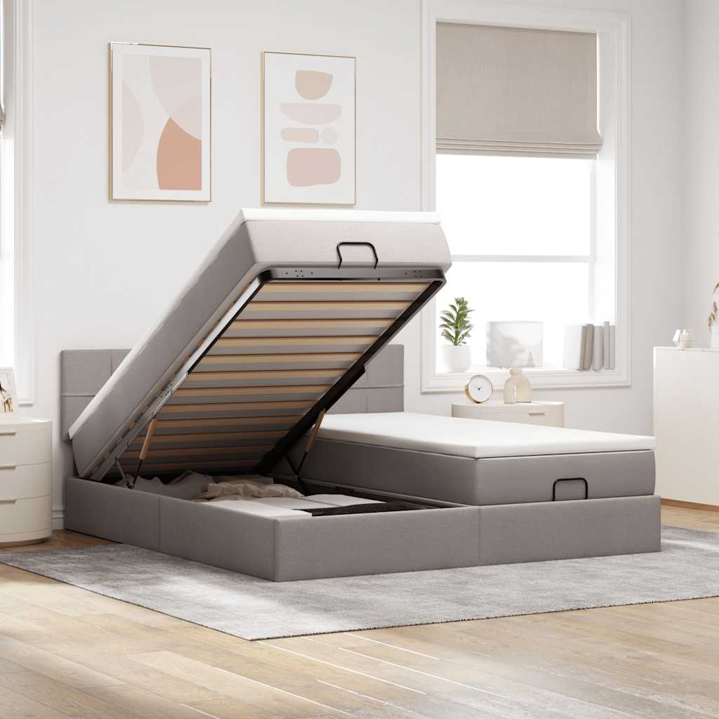 Ottoman bed met matrassen 200x200cm stof taupe