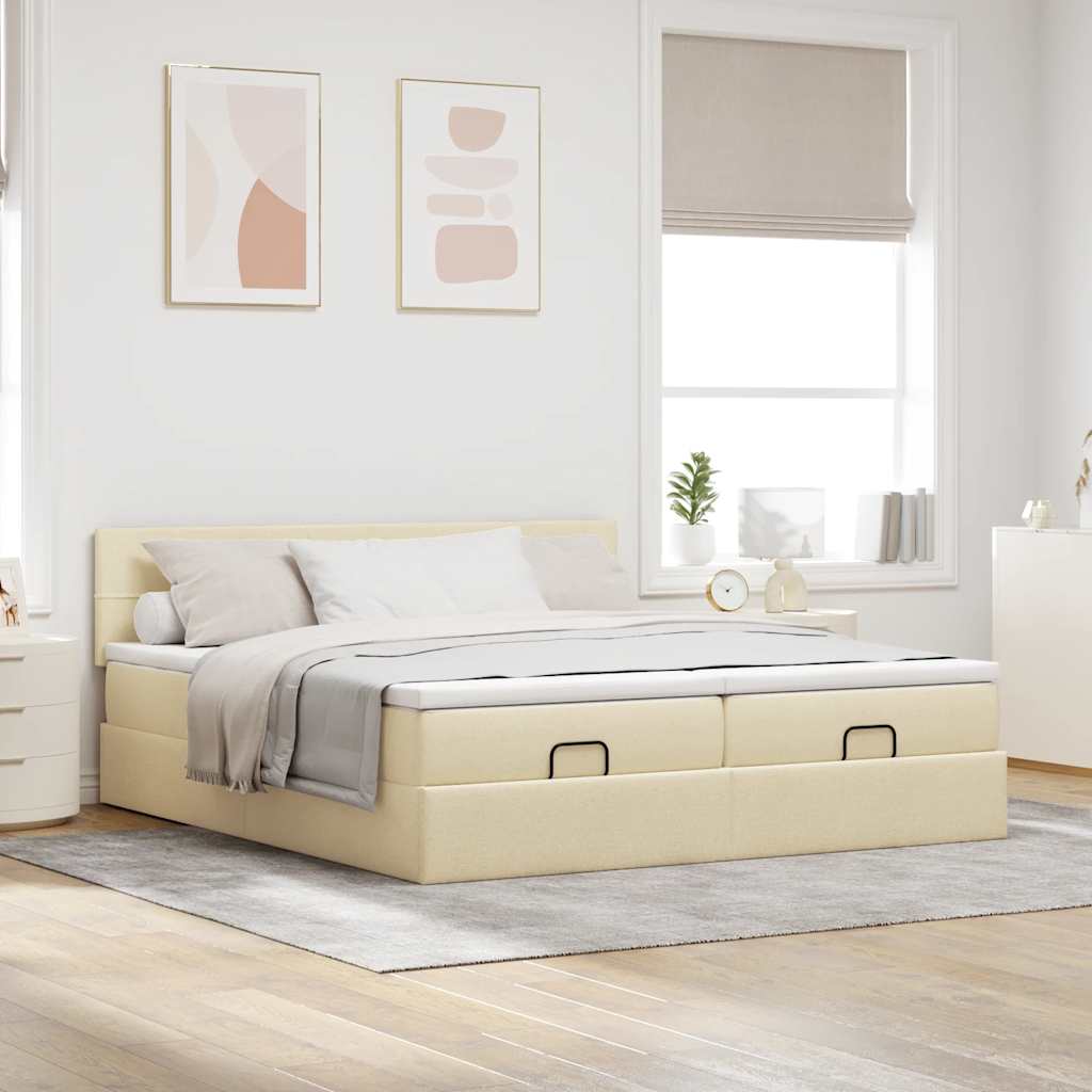 Ottoman bed met matrassen 200x200cm stof crèmekleurig