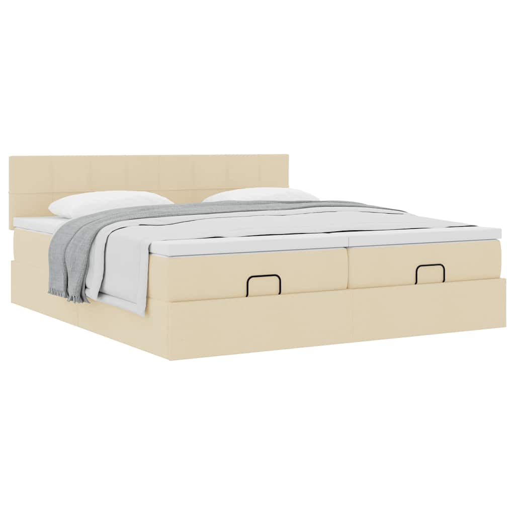 Ottoman bed met matrassen 200x200cm stof crèmekleurig
