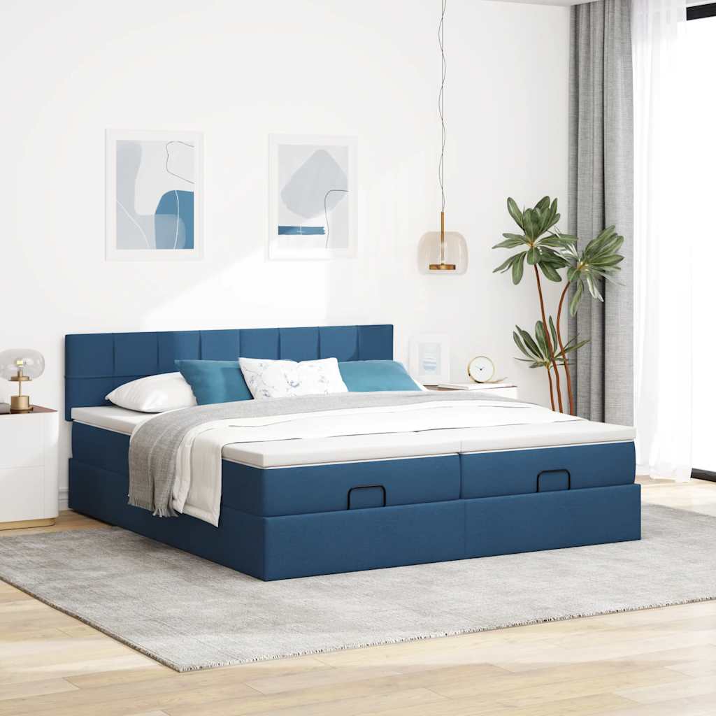 Ottoman bed met matrassen 200x200cm stof blauw