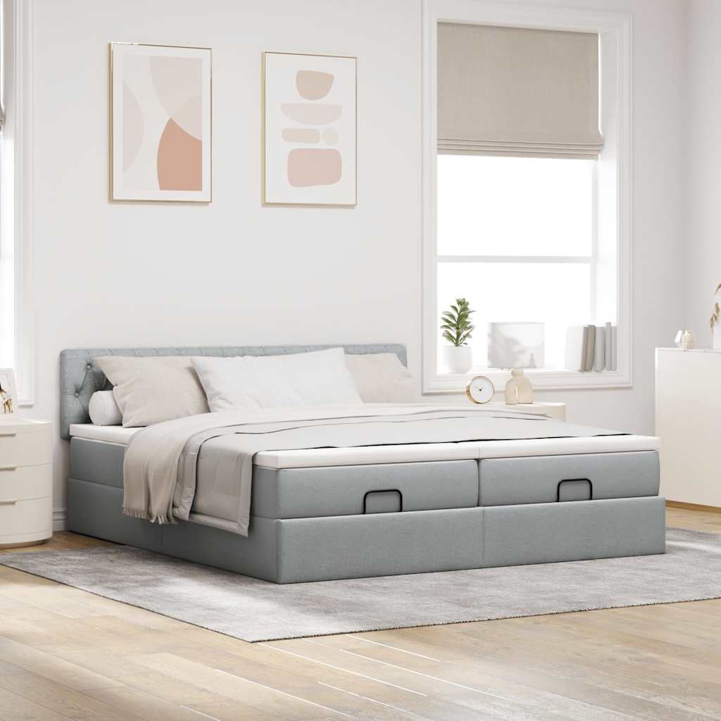 Ottoman bed met matrassen 160x200cm stof lichtgrijs is nu te koop bij PeponiXL, paradijselijk wonen!