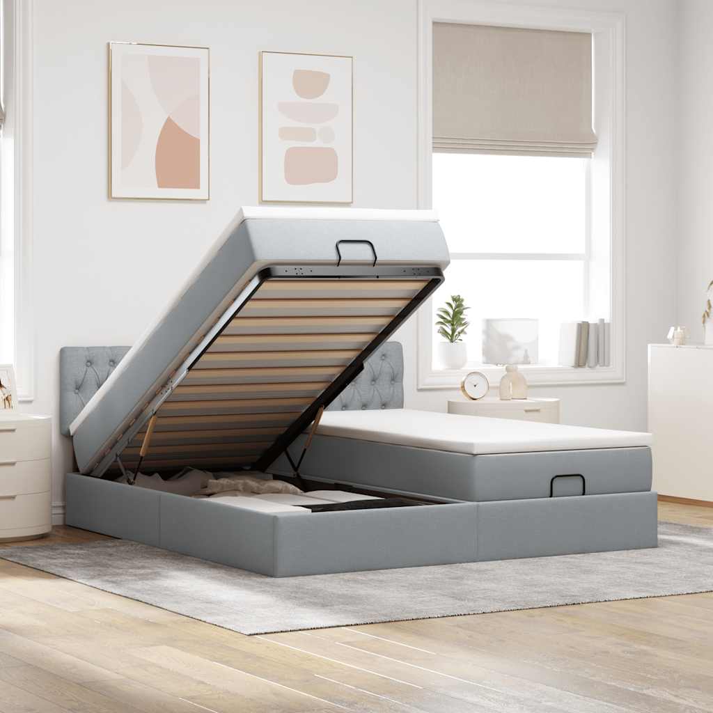 Ottoman bed met matrassen 200x200cm stof lichtgrijs is nu te koop bij PeponiXL, paradijselijk wonen!