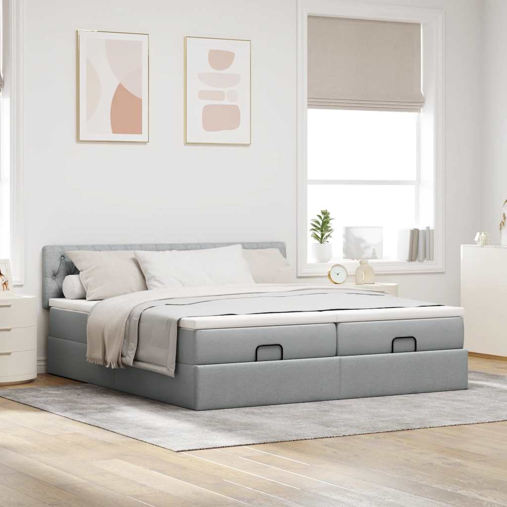 Ottoman bed met matrassen 200x200cm stof lichtgrijs is nu te koop bij PeponiXL, paradijselijk wonen!