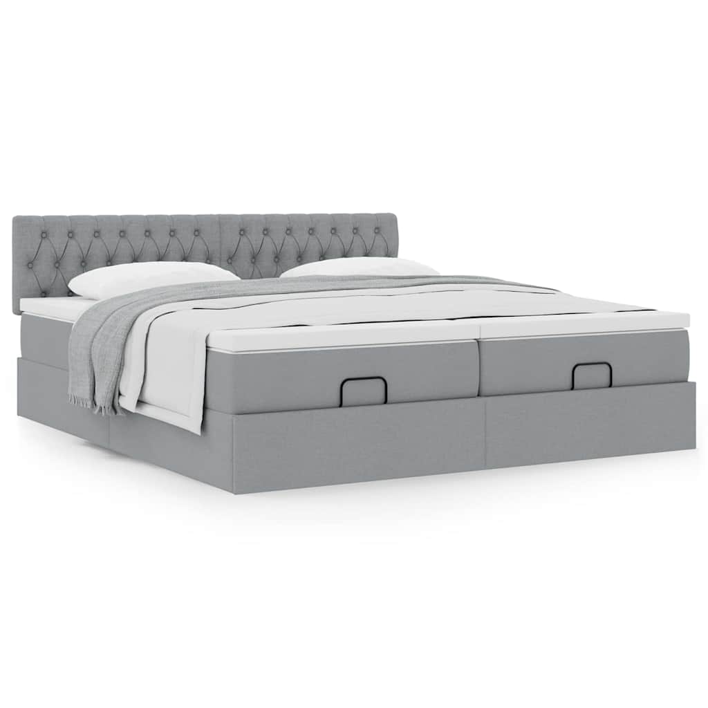 Ottoman bed met matrassen 200x200cm stof lichtgrijs is nu te koop bij PeponiXL, paradijselijk wonen!