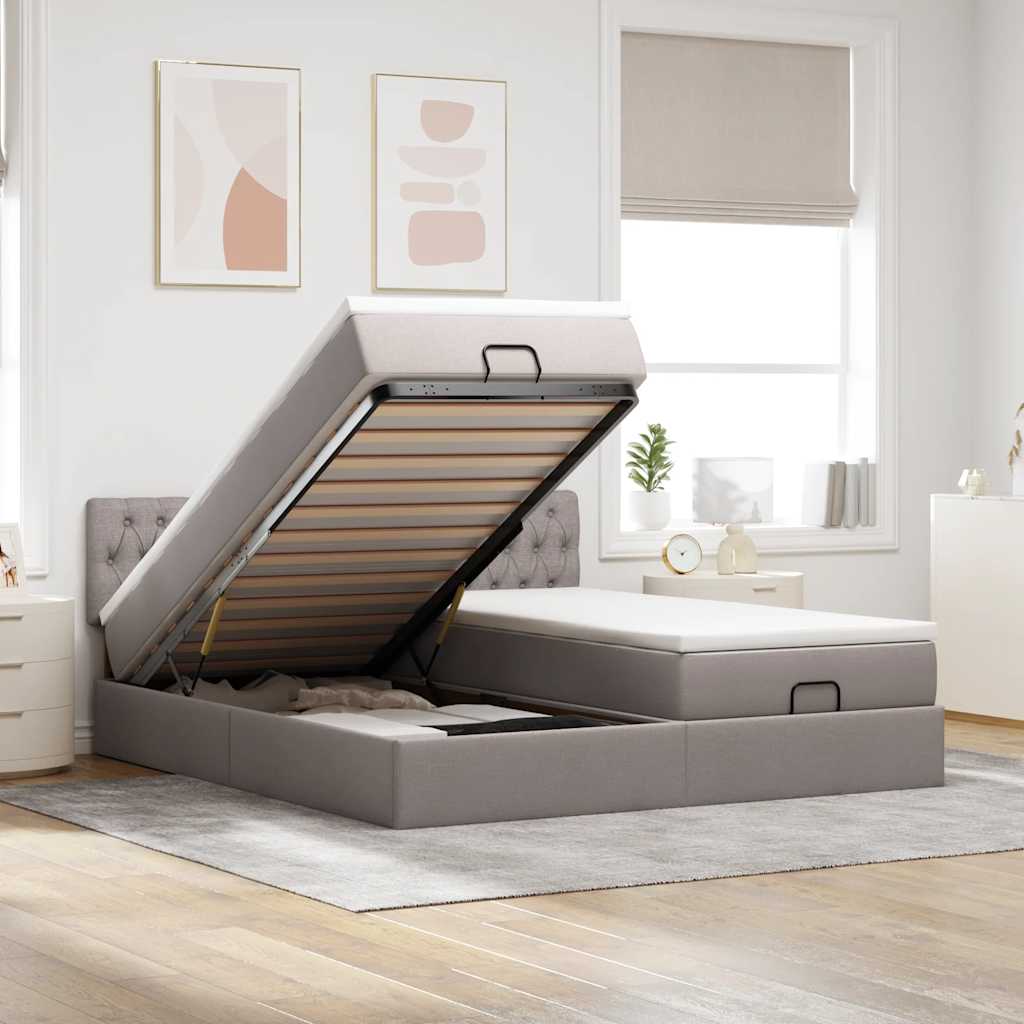 Ottoman bed met matrassen 200x200cm stof taupe