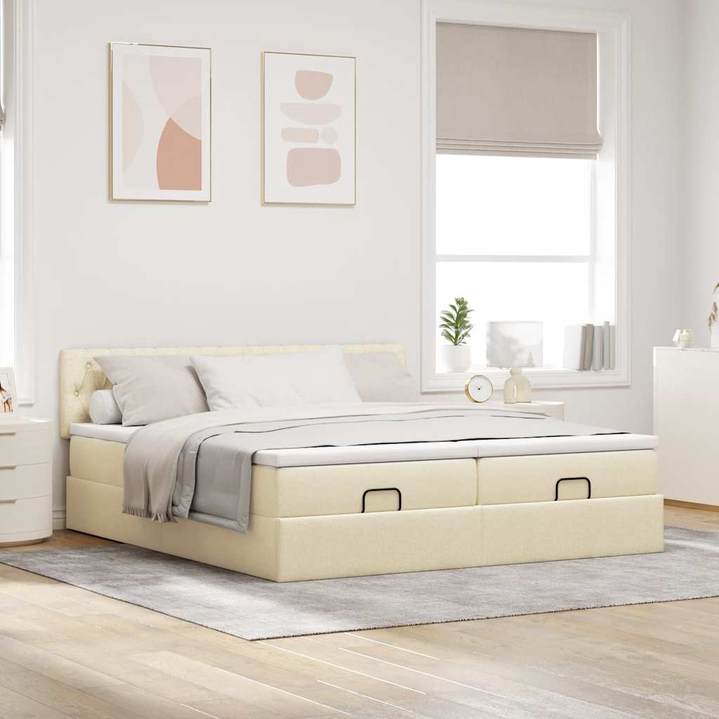 Ottoman bed met matrassen 200x200cm stof crèmekleurig is nu te koop bij PeponiXL, paradijselijk wonen!