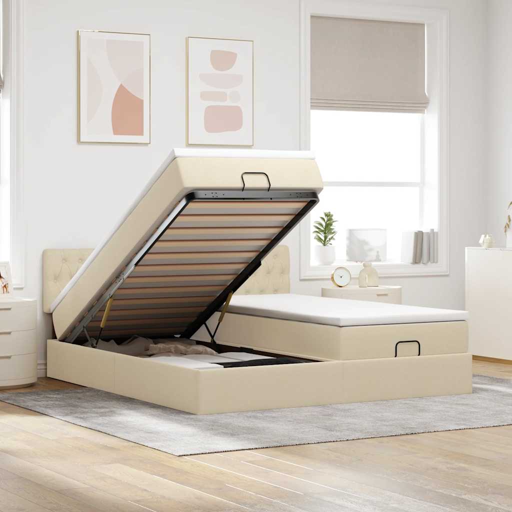 Ottoman bed met matrassen 200x200cm stof crèmekleurig is nu te koop bij PeponiXL, paradijselijk wonen!