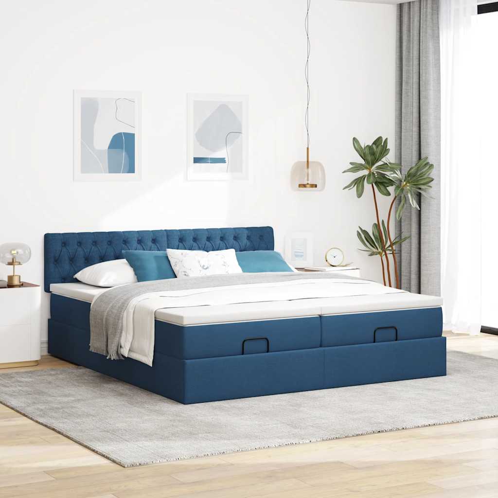 Ottoman bed met matrassen 200x200cm stof blauw is nu te koop bij PeponiXL, paradijselijk wonen!