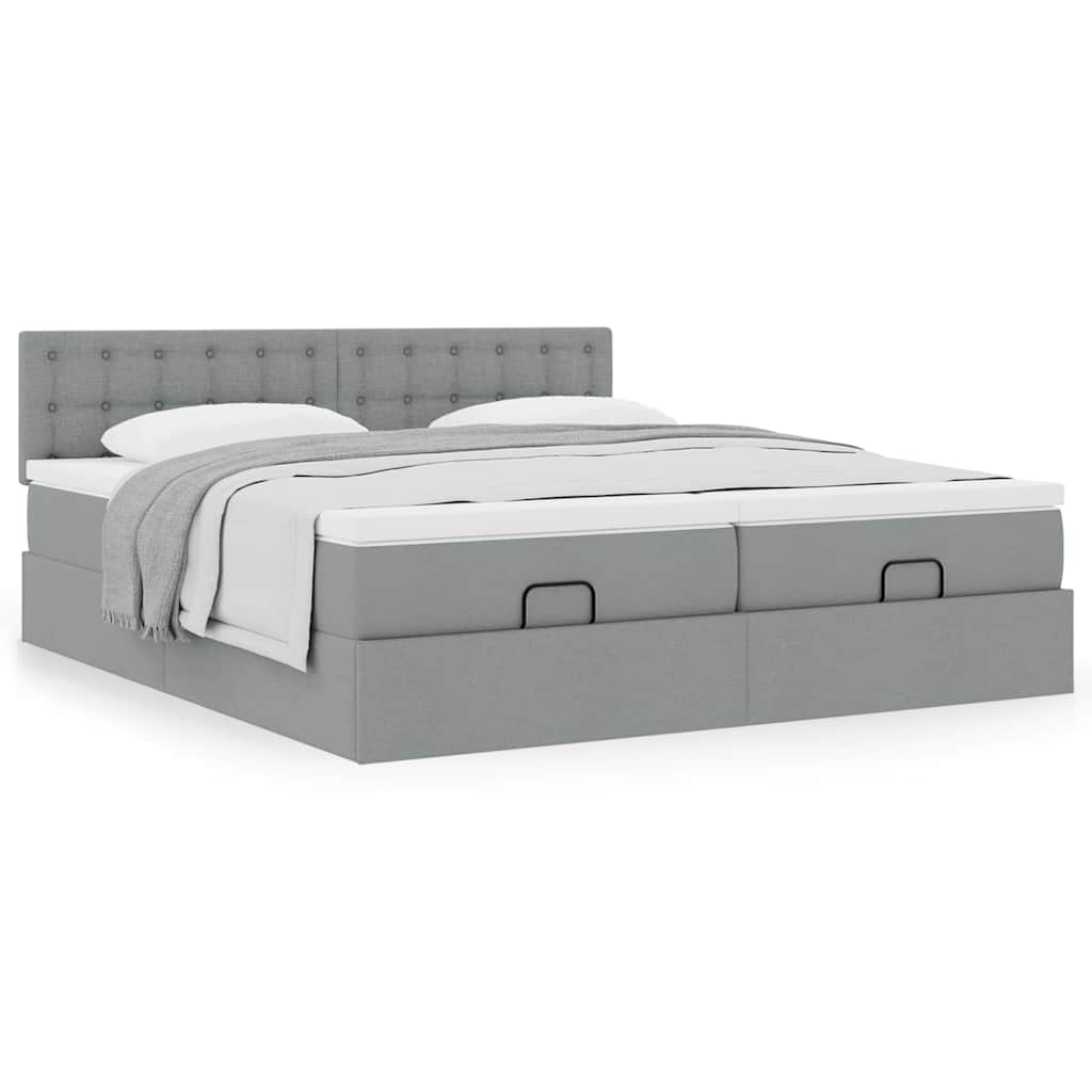Ottoman bed met matrassen 160x200cm stof lichtgrijs is nu te koop bij PeponiXL, paradijselijk wonen!