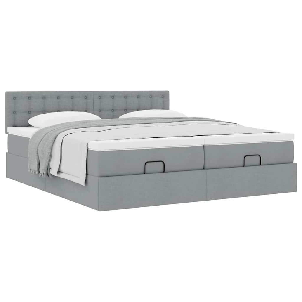 Ottoman bed met matrassen 160x200cm stof lichtgrijs is nu te koop bij PeponiXL, paradijselijk wonen!