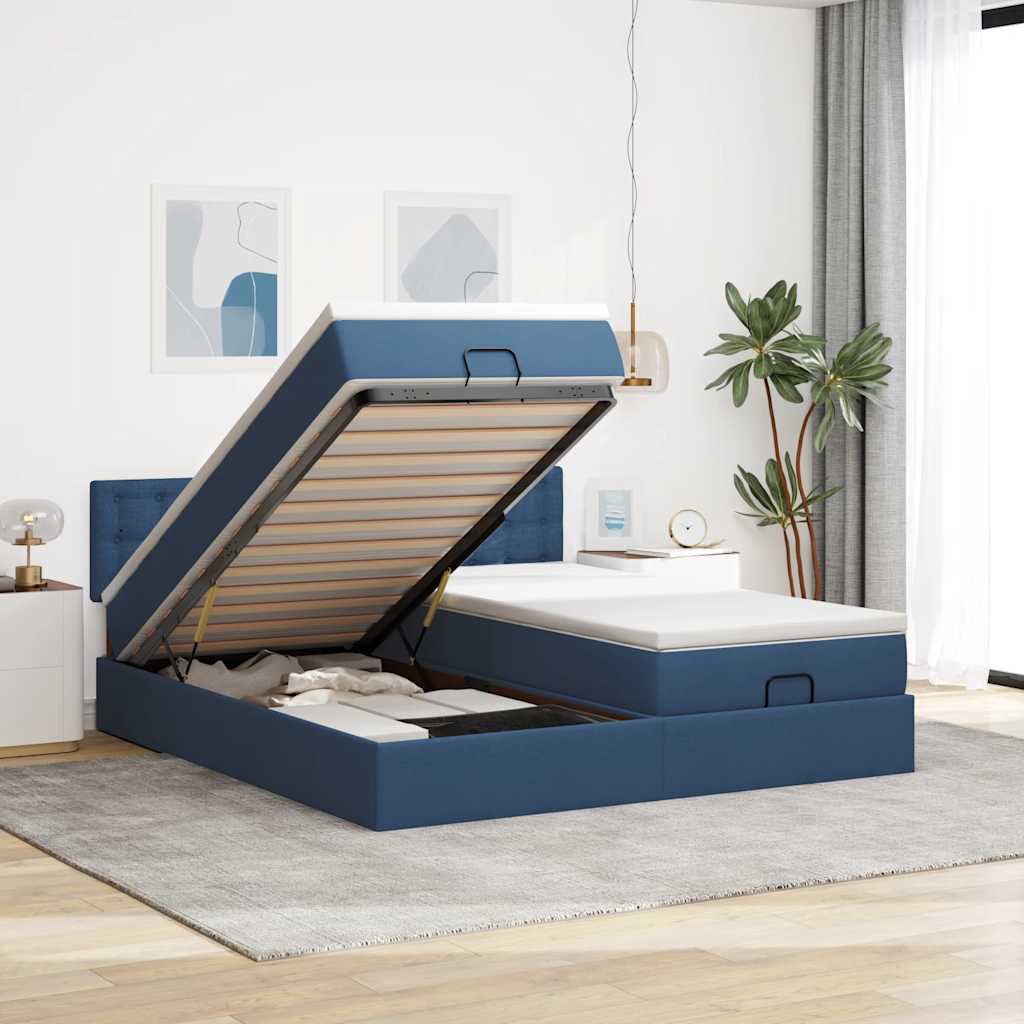 Ottoman bed met matrassen 160x200cm stof blauw is nu te koop bij PeponiXL, paradijselijk wonen!
