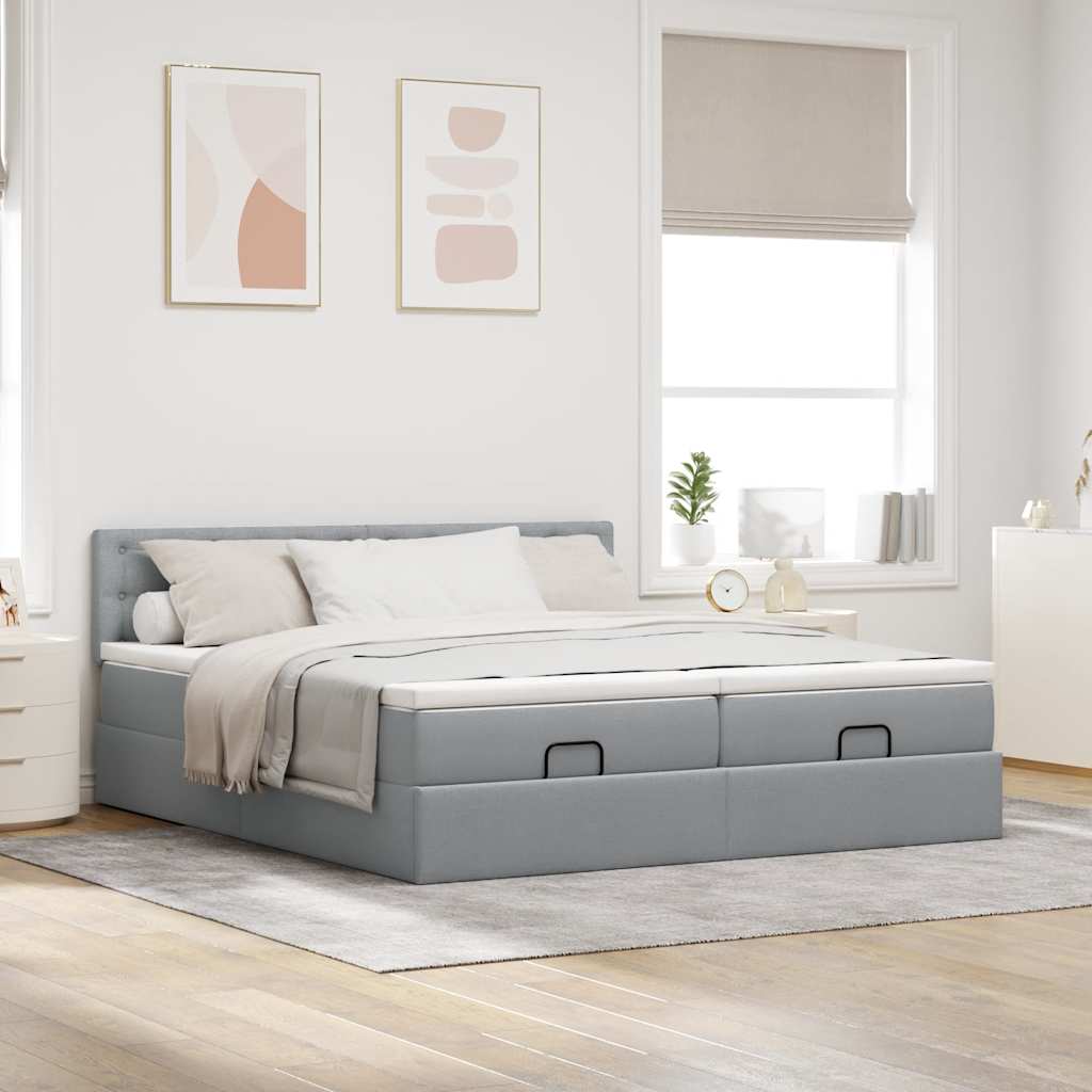 Ottoman bed met matrassen 200x200cm stof lichtgrijs is nu te koop bij PeponiXL, paradijselijk wonen!