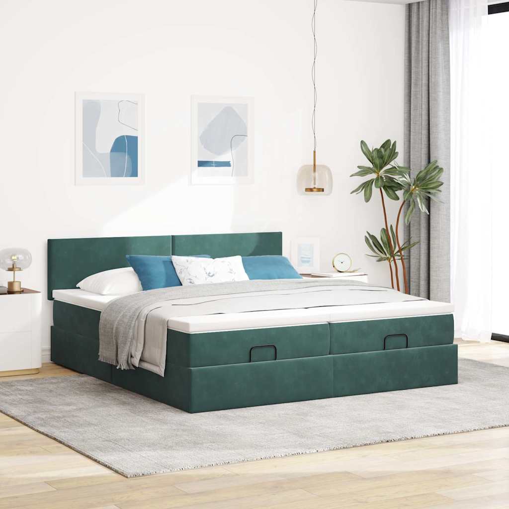 Ottoman bed met matrassen 160x200cm fluweel donkergroen is nu te koop bij PeponiXL, paradijselijk wonen!