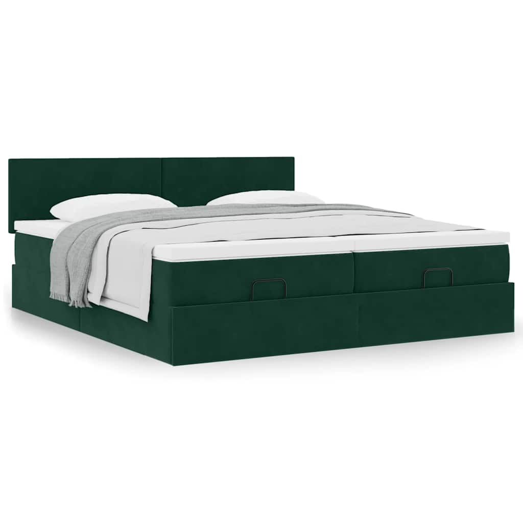 Ottoman bed met matrassen 160x200cm fluweel donkergroen is nu te koop bij PeponiXL, paradijselijk wonen!