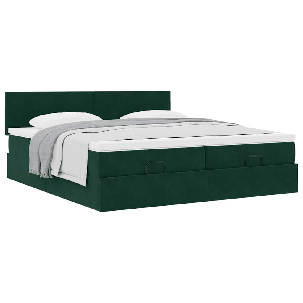 Ottoman bed met matrassen 160x200cm fluweel donkergroen is nu te koop bij PeponiXL, paradijselijk wonen!