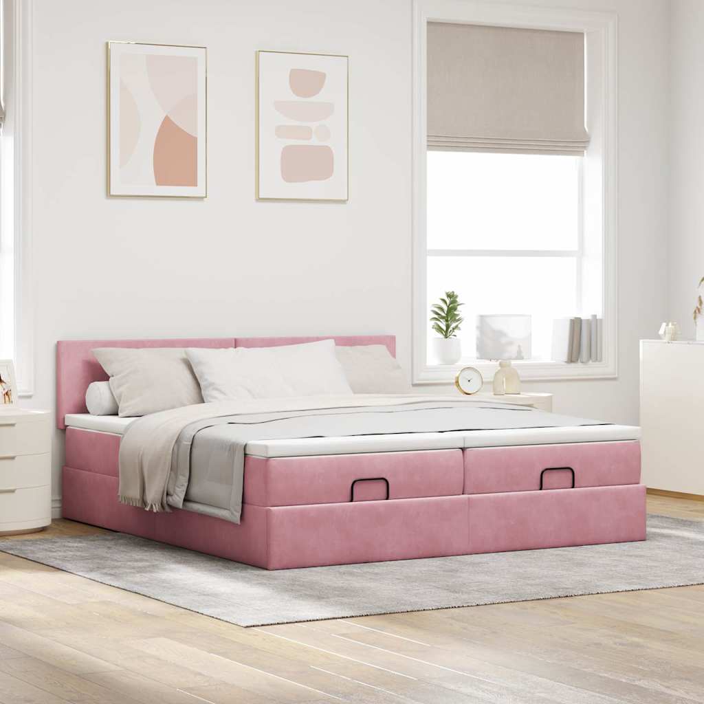 Ottoman bed met matrassen 160x200cm fluweel roze is nu te koop bij PeponiXL, paradijselijk wonen!