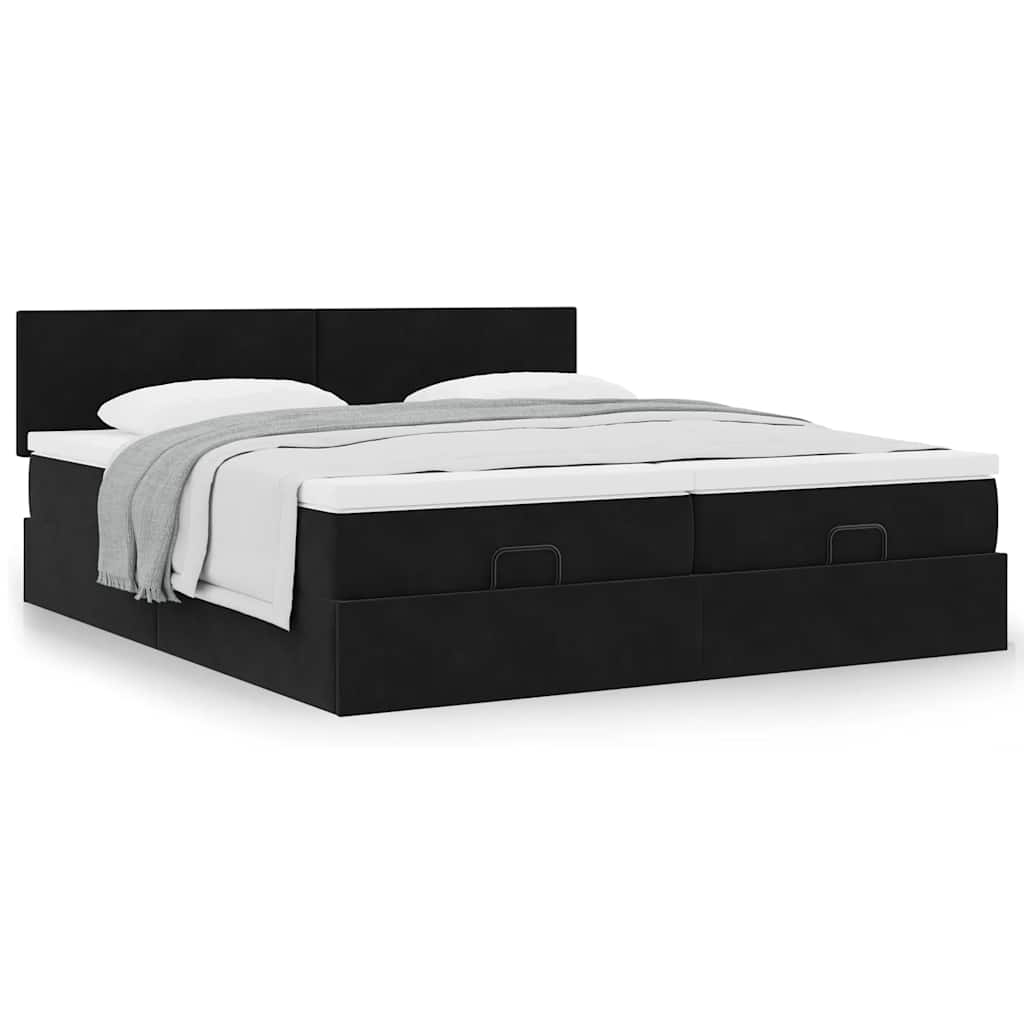 Ottoman bed met matrassen 180x200cm fluweel zwart is nu te koop bij PeponiXL, paradijselijk wonen!