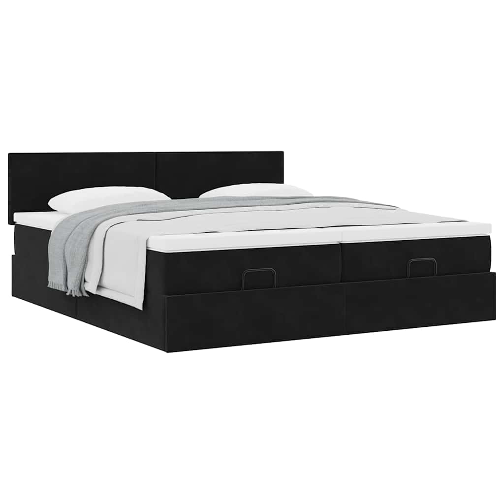 Ottoman bed met matrassen 180x200cm fluweel zwart is nu te koop bij PeponiXL, paradijselijk wonen!