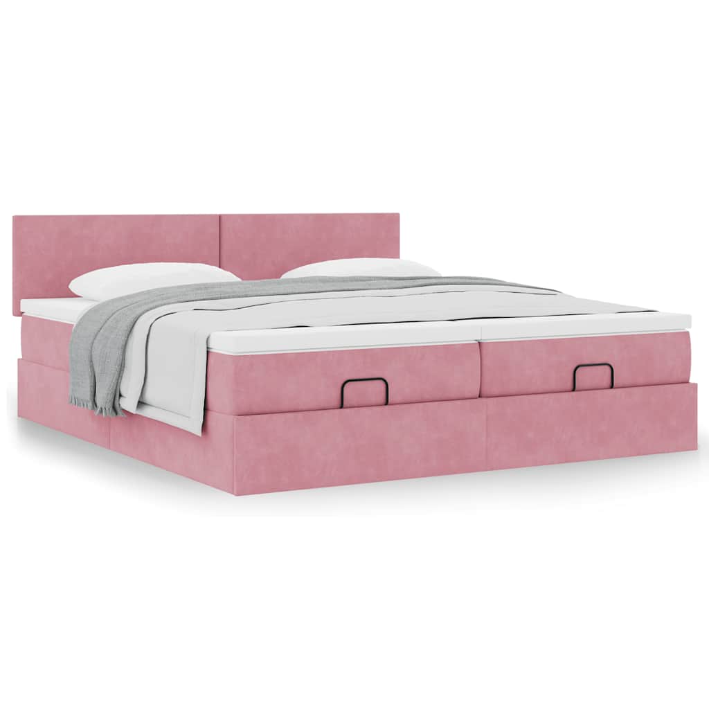 Ottoman bed met matrassen 180x200cm fluweel roze is nu te koop bij PeponiXL, paradijselijk wonen!